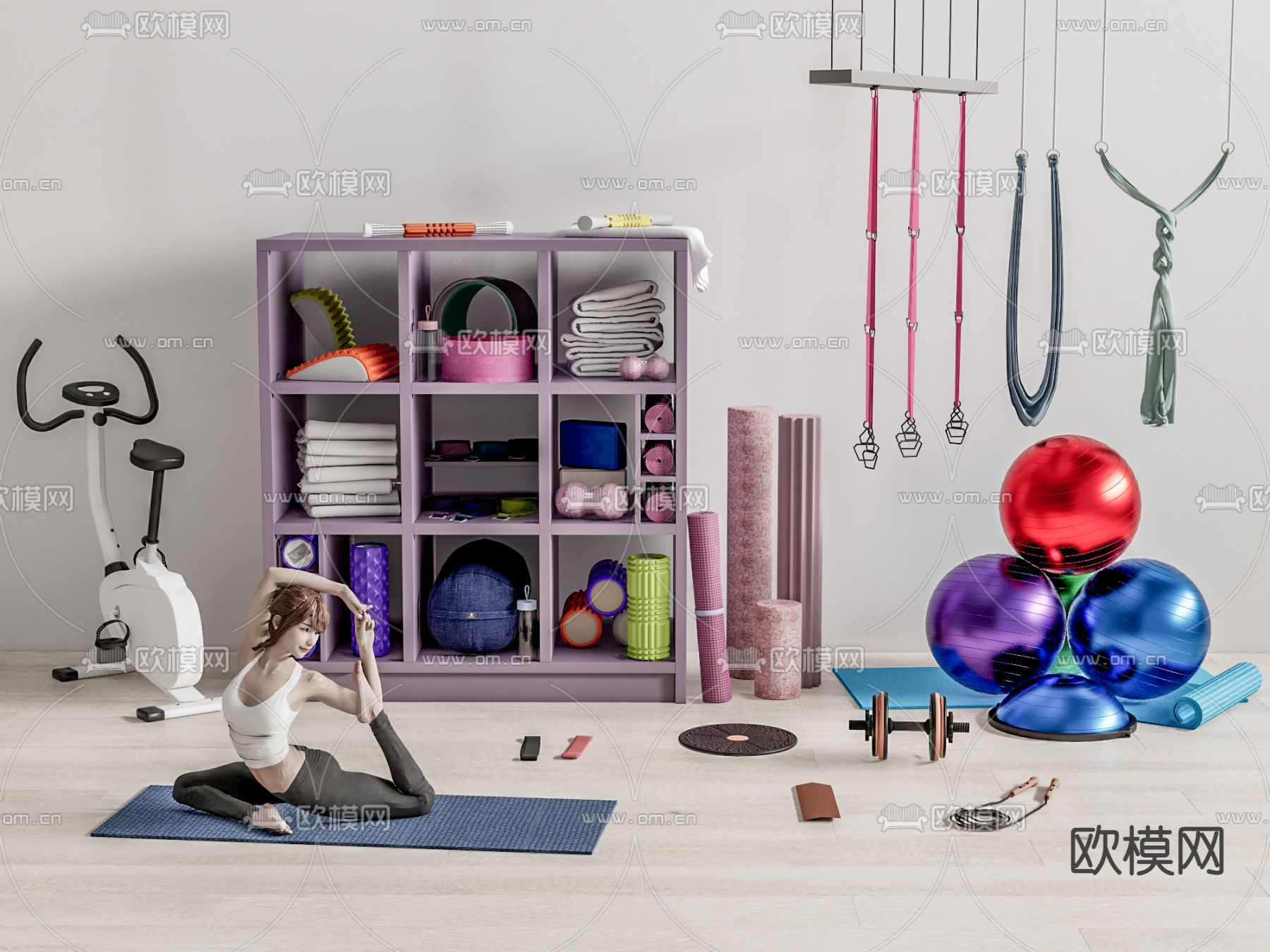 现代健身器材su模型下载（渲染图1）