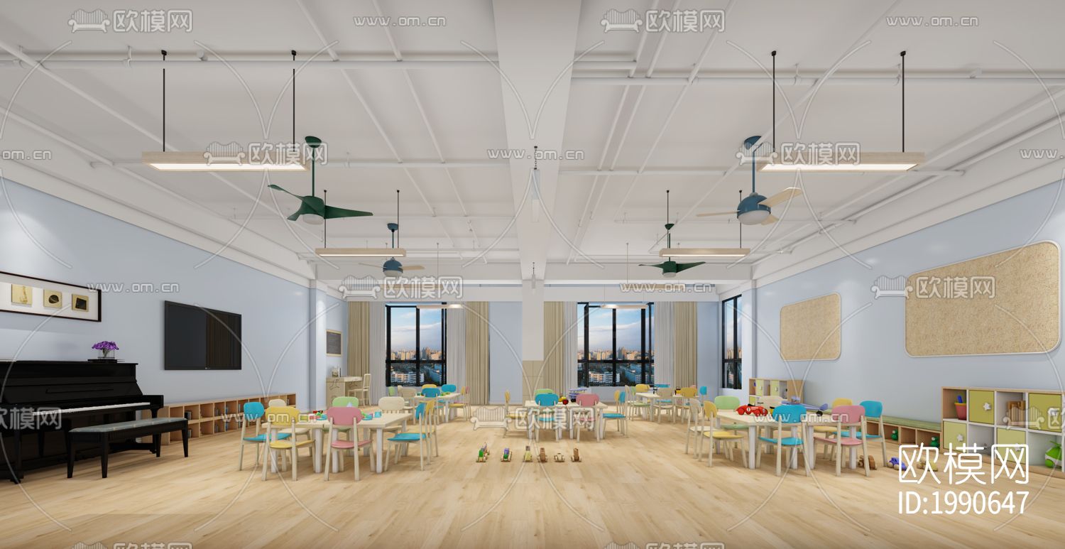 学校幼儿园教室内部cad施工图下载（渲染图2）