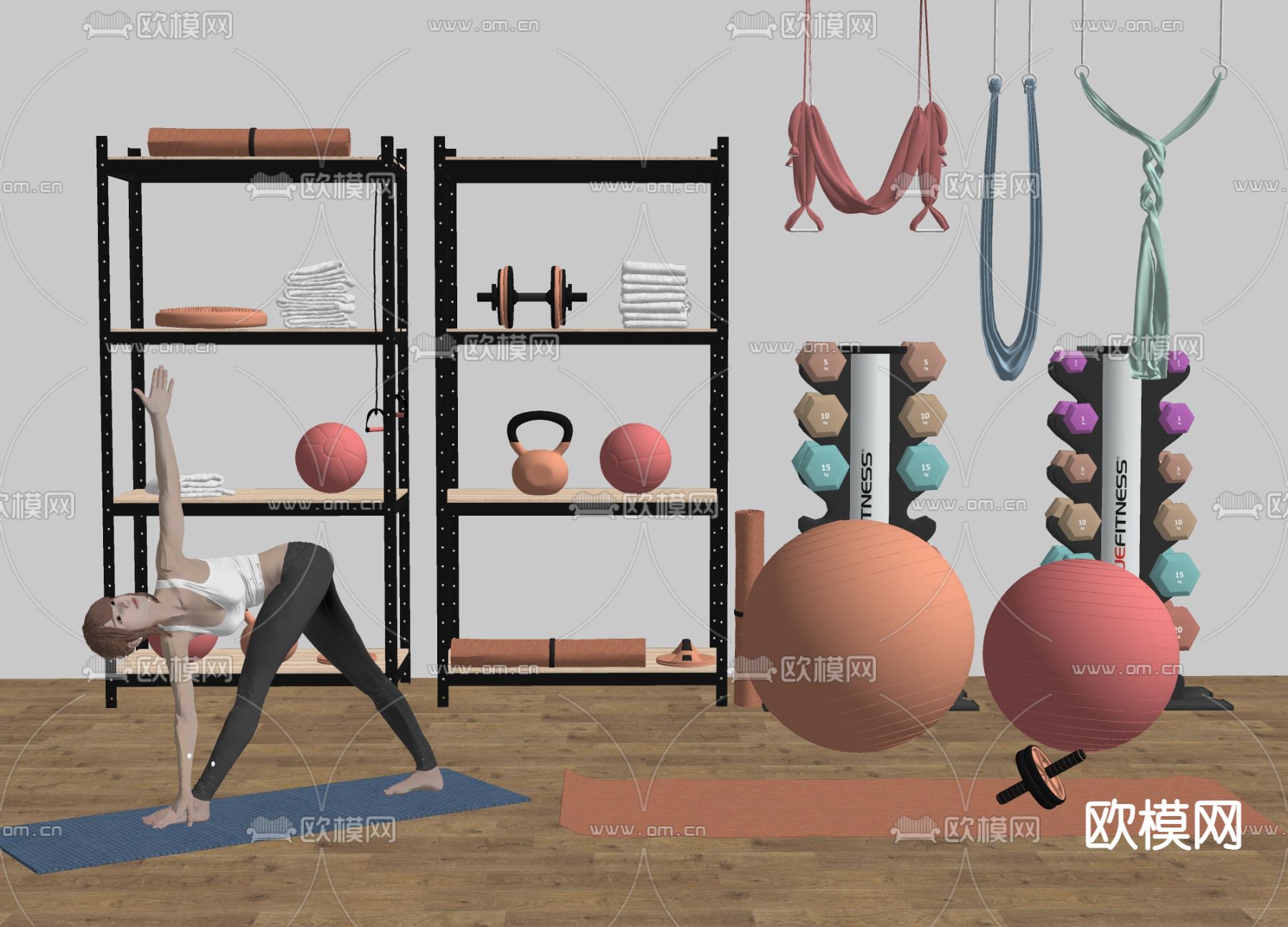 现代健身器材su模型下载（渲染图2）