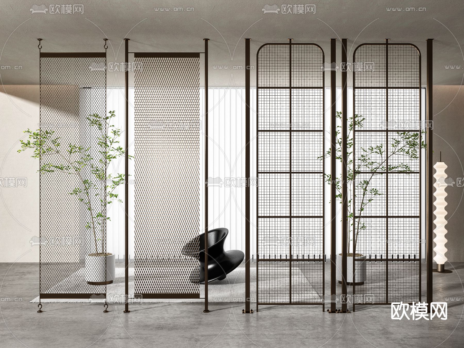 工业风金属屏风组合3d模型下载（渲染图1）