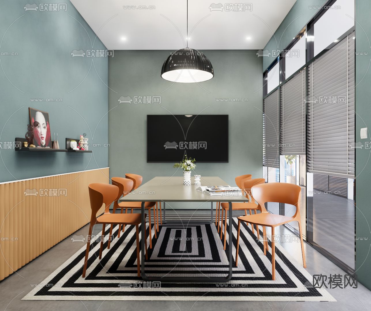 北欧会议室su模型下载（渲染图1）