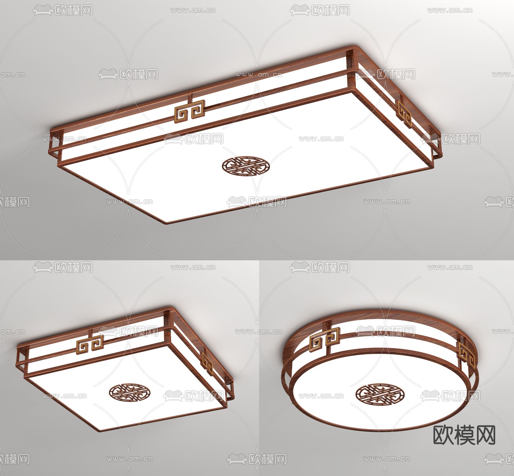 新中式实木吸顶灯3d模型下载