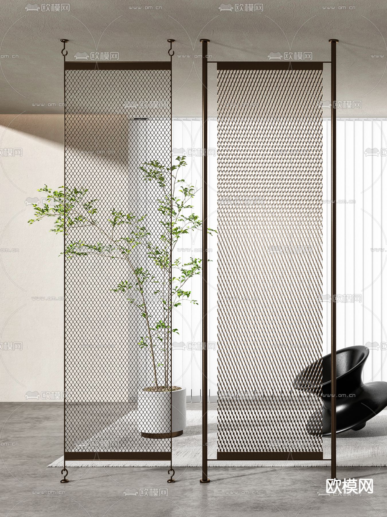 工业风金属屏风组合3d模型下载（渲染图2）