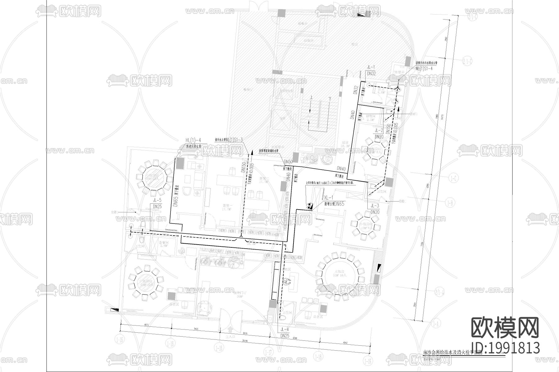 会所水专业cad施工图下载（渲染图1）