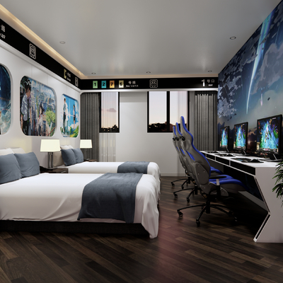  现代电竞酒店su模型 