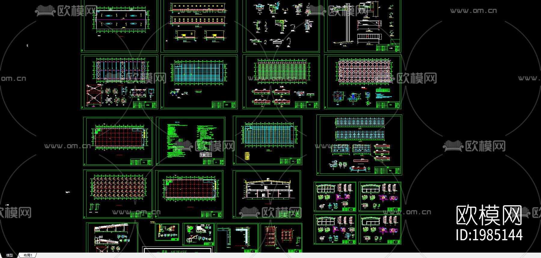 全钢结构超市cad施工图下载（渲染图2）