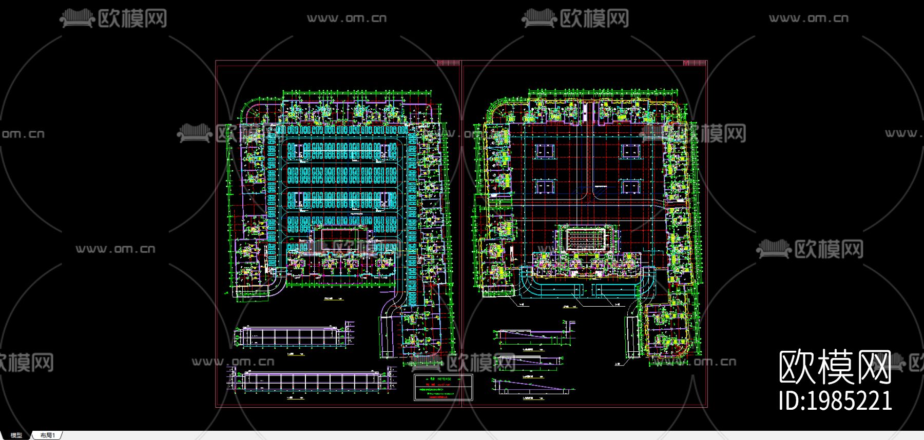 超市车库平面cad施工图-免费3dmax模型库-欧模网