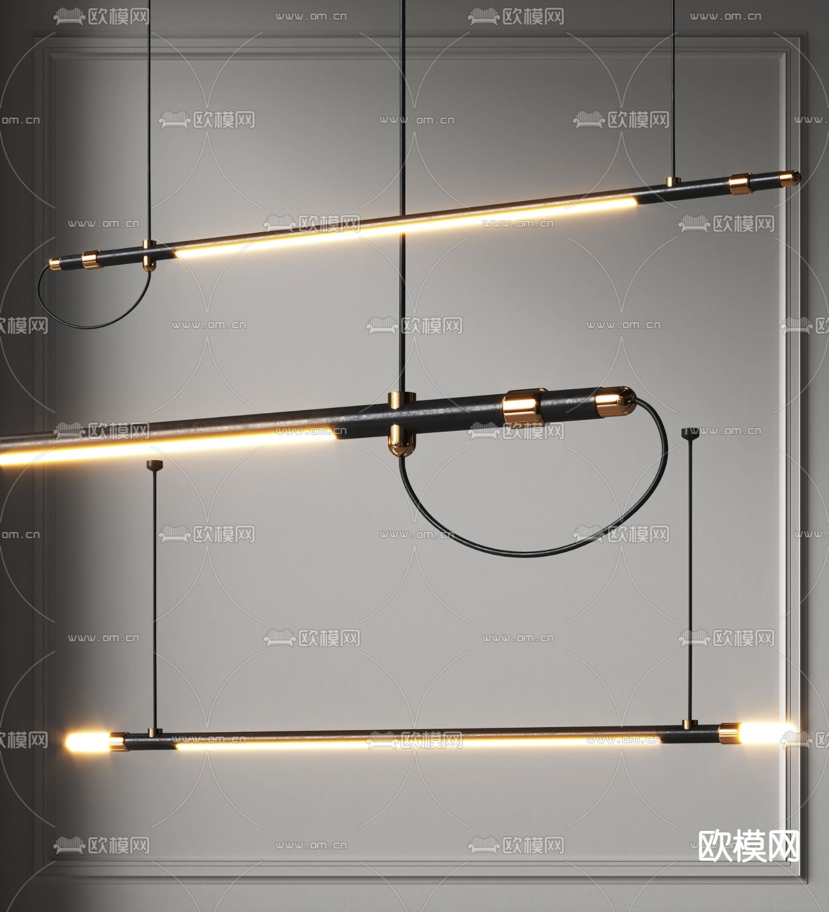 现代长条形办公吊灯3d模型下载