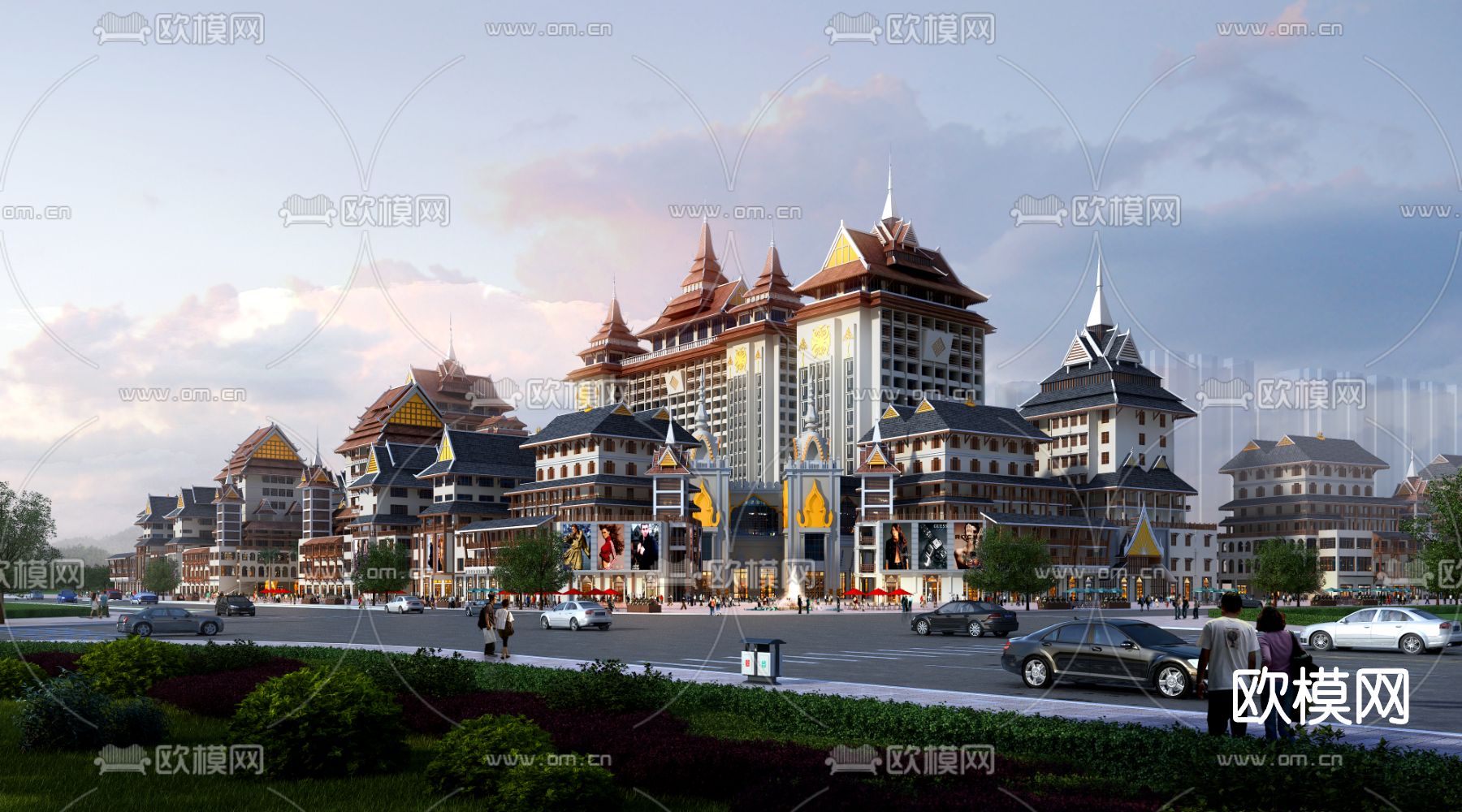 东南亚住宅商业街3d模型下载