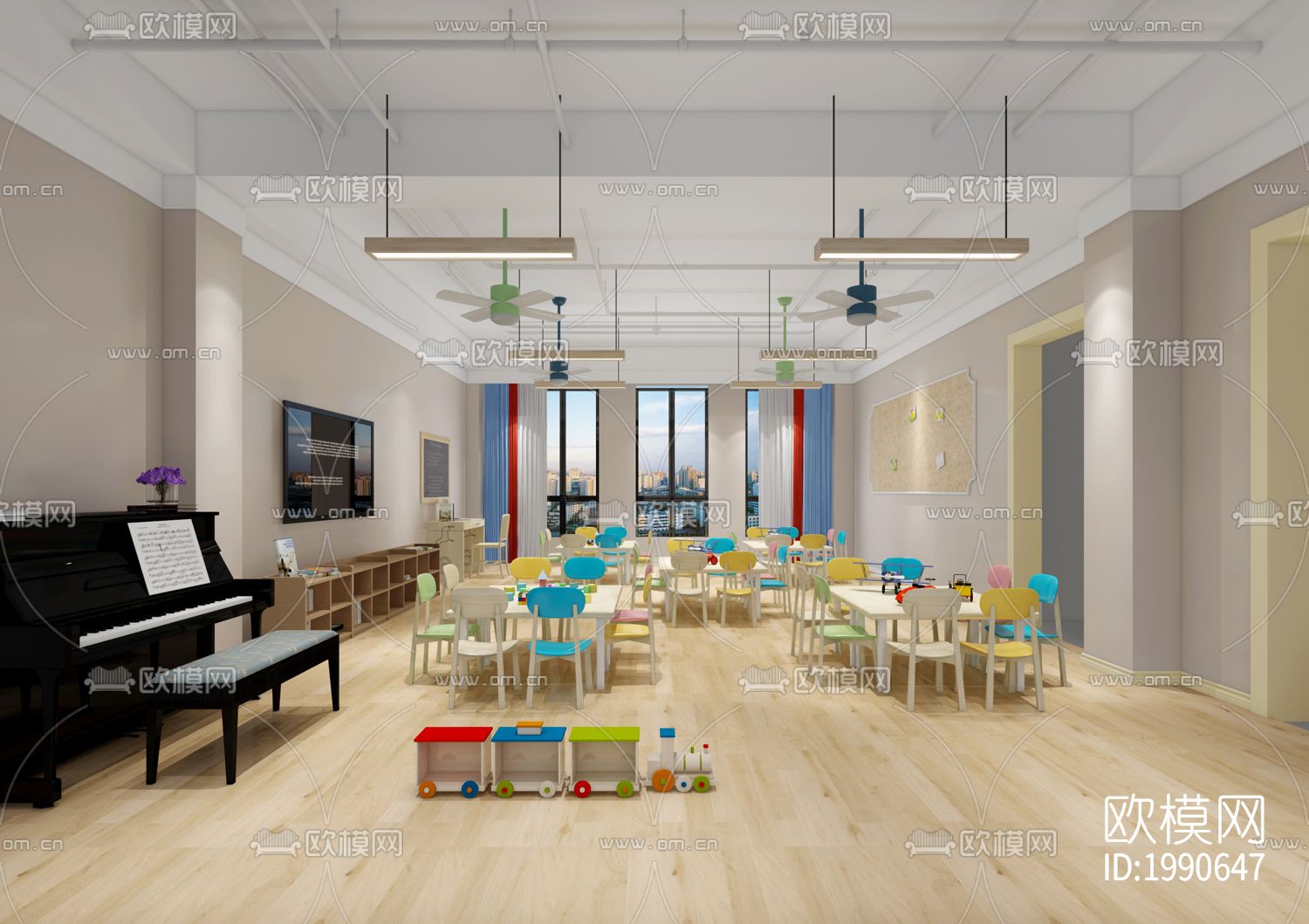 学校幼儿园教室内部cad施工图下载（渲染图5）