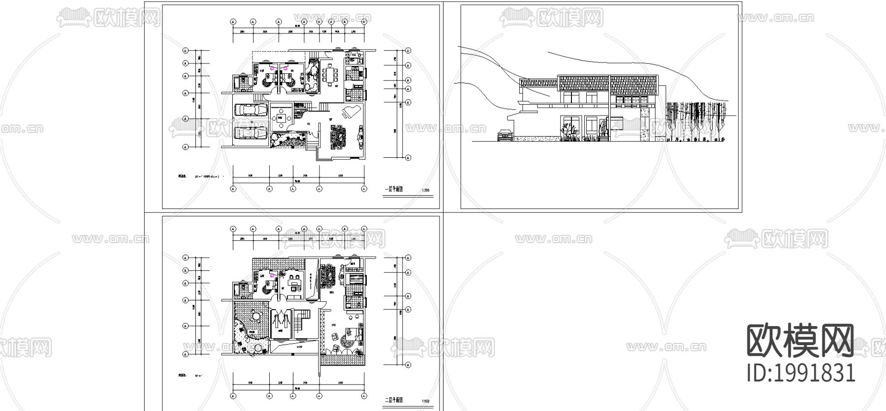 欧式别墅cad平面图下载（渲染图1）