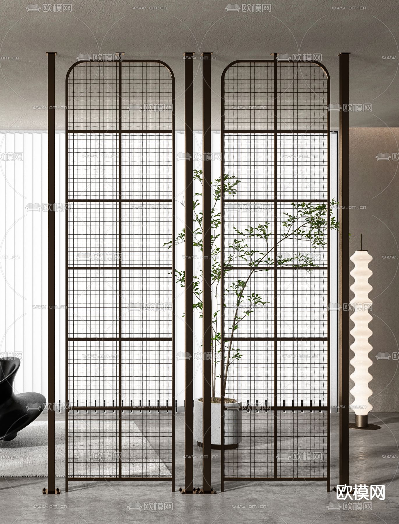工业风金属屏风组合3d模型下载（渲染图3）