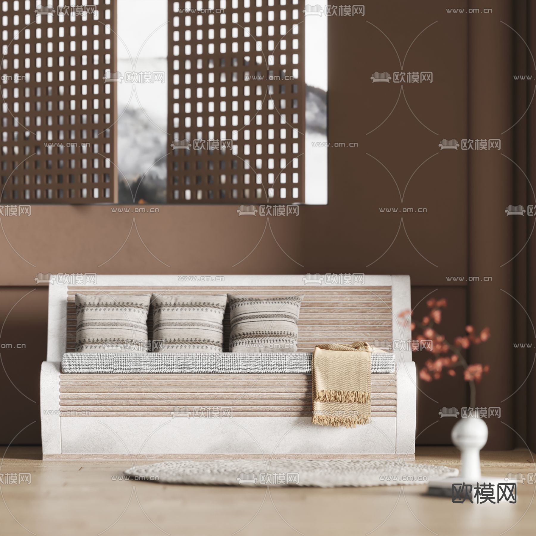 现代实木户外长椅3d模型下载