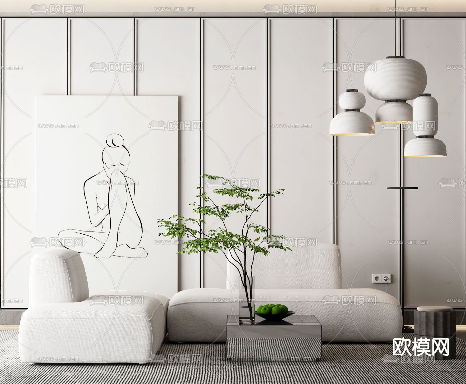 现代布艺转角沙发3d模型下载