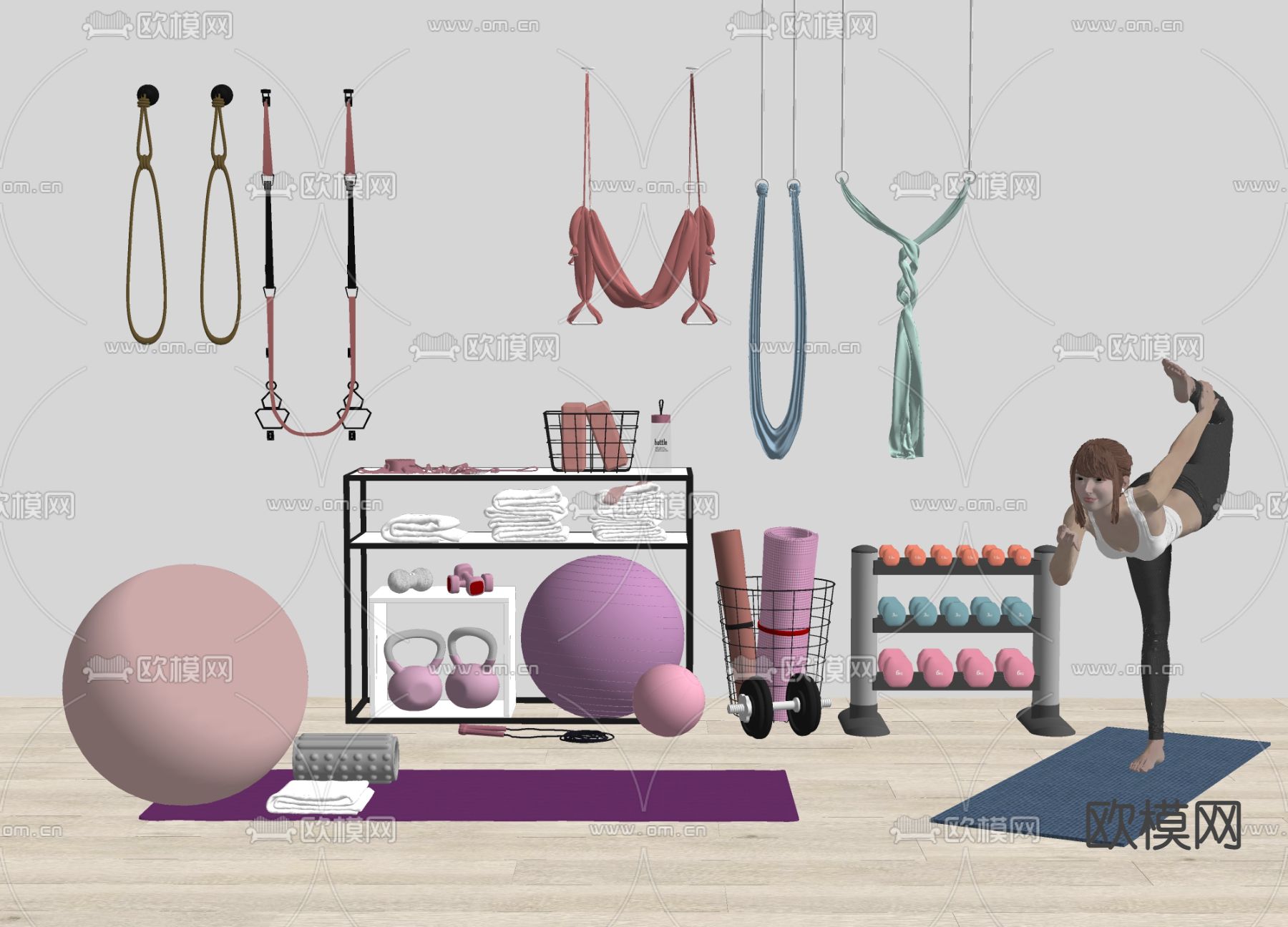 现代健身器材su模型下载（渲染图2）