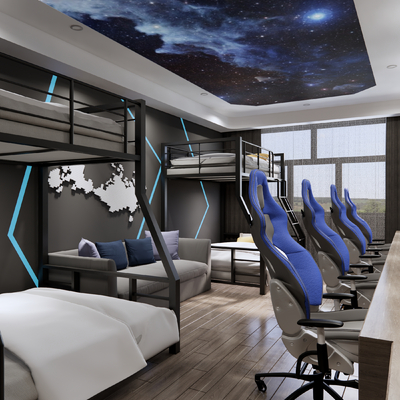  现代电竞酒店su模型 