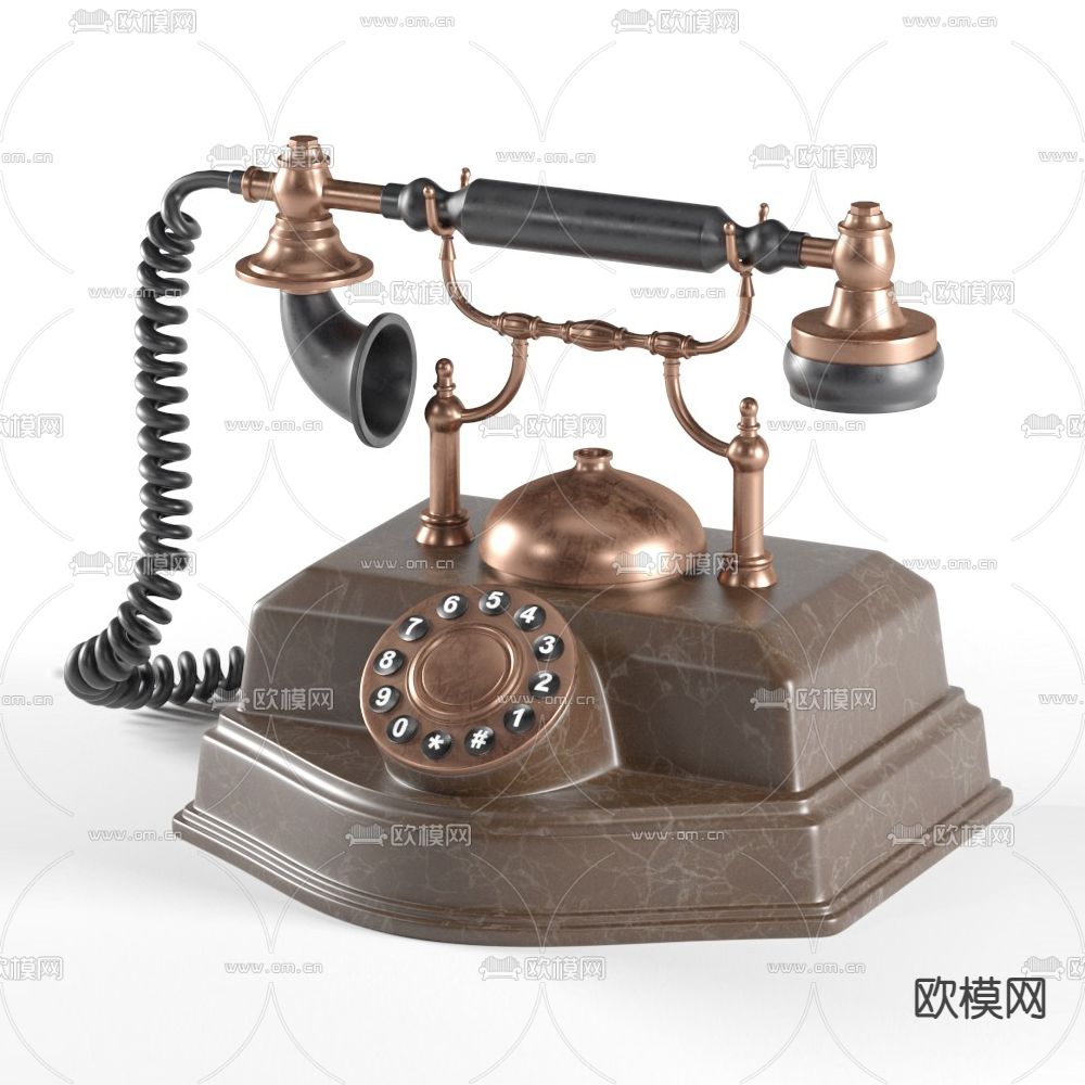 欧式古典复古手摇电话3d模型下载（渲染图1）