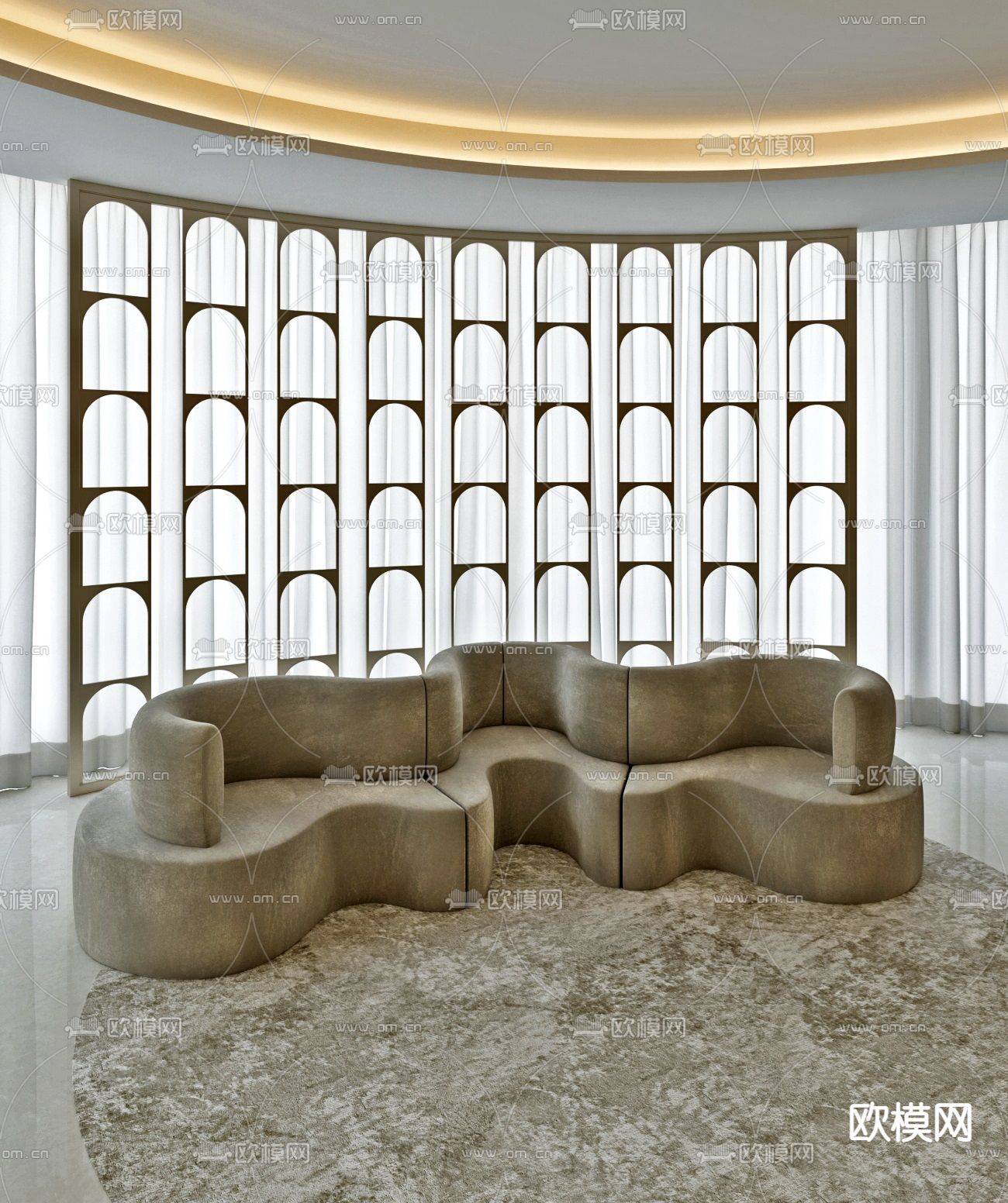 现代布艺异形沙发3d模型下载