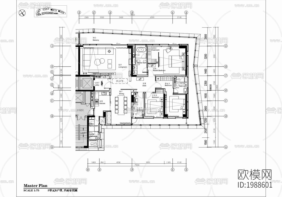 样板房cad施工图下载（渲染图1）