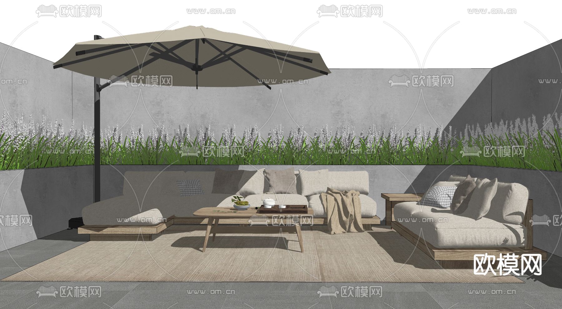 侘寂风户外沙发su模型下载（渲染图2）