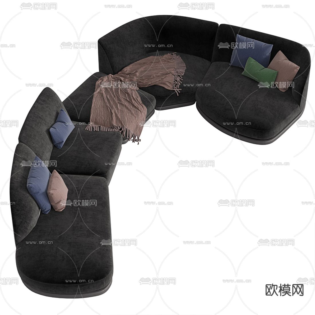 Giorgetti 现代灰色绒布多人沙发3d模型下载（渲染图2）