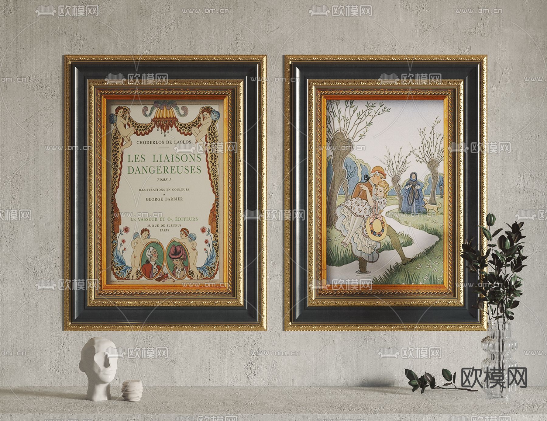 美式装饰画挂画3d模型下载