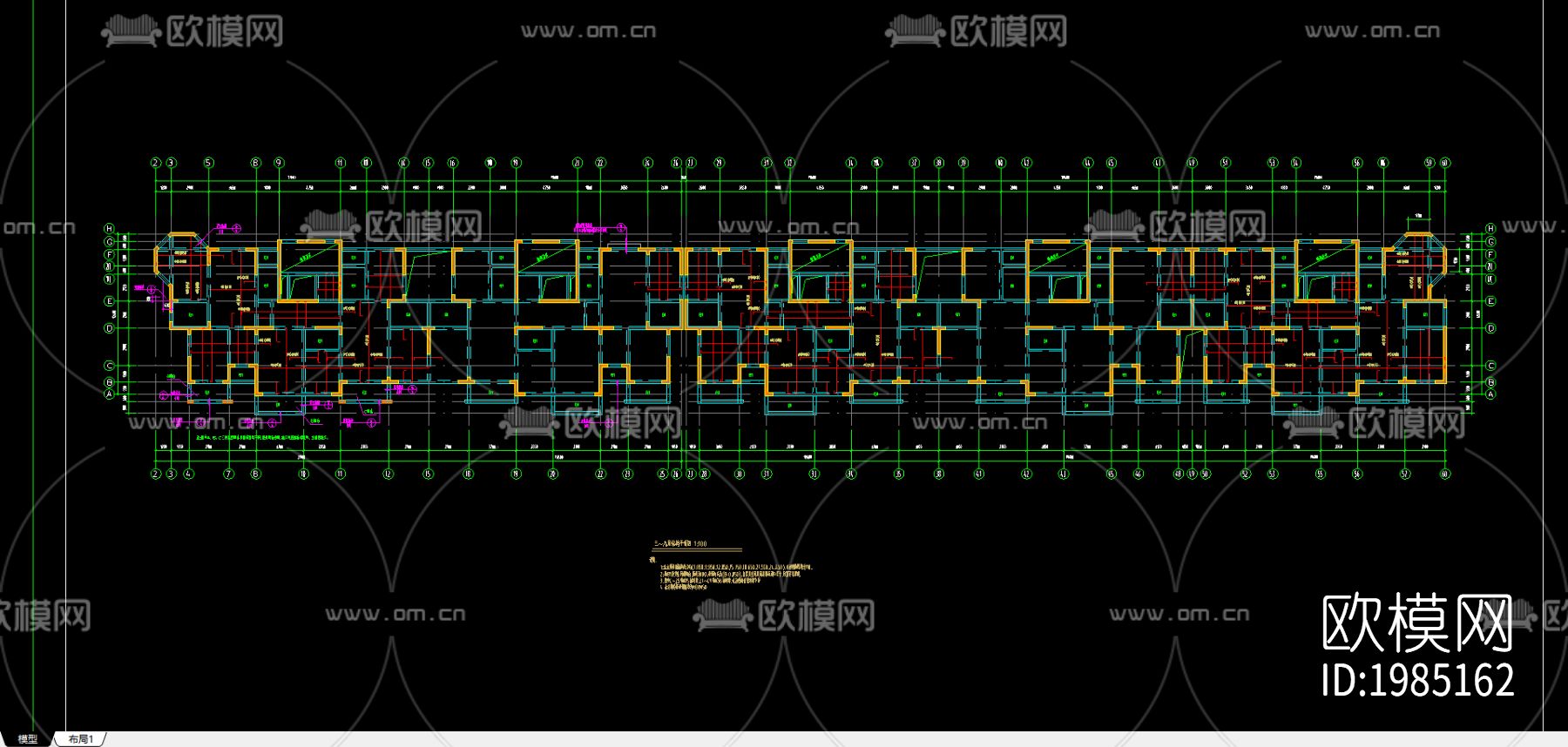 住宅基础平面结构cad施工图下载（渲染图1）
