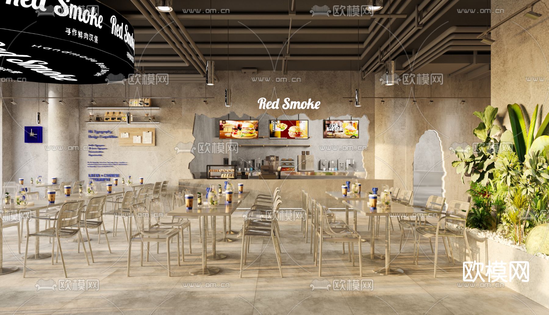 工业风快餐店3d模型下载（渲染图1）