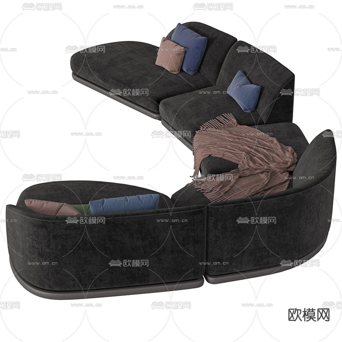 Giorgetti 现代灰色绒布多人沙发3d模型下载（渲染图3）