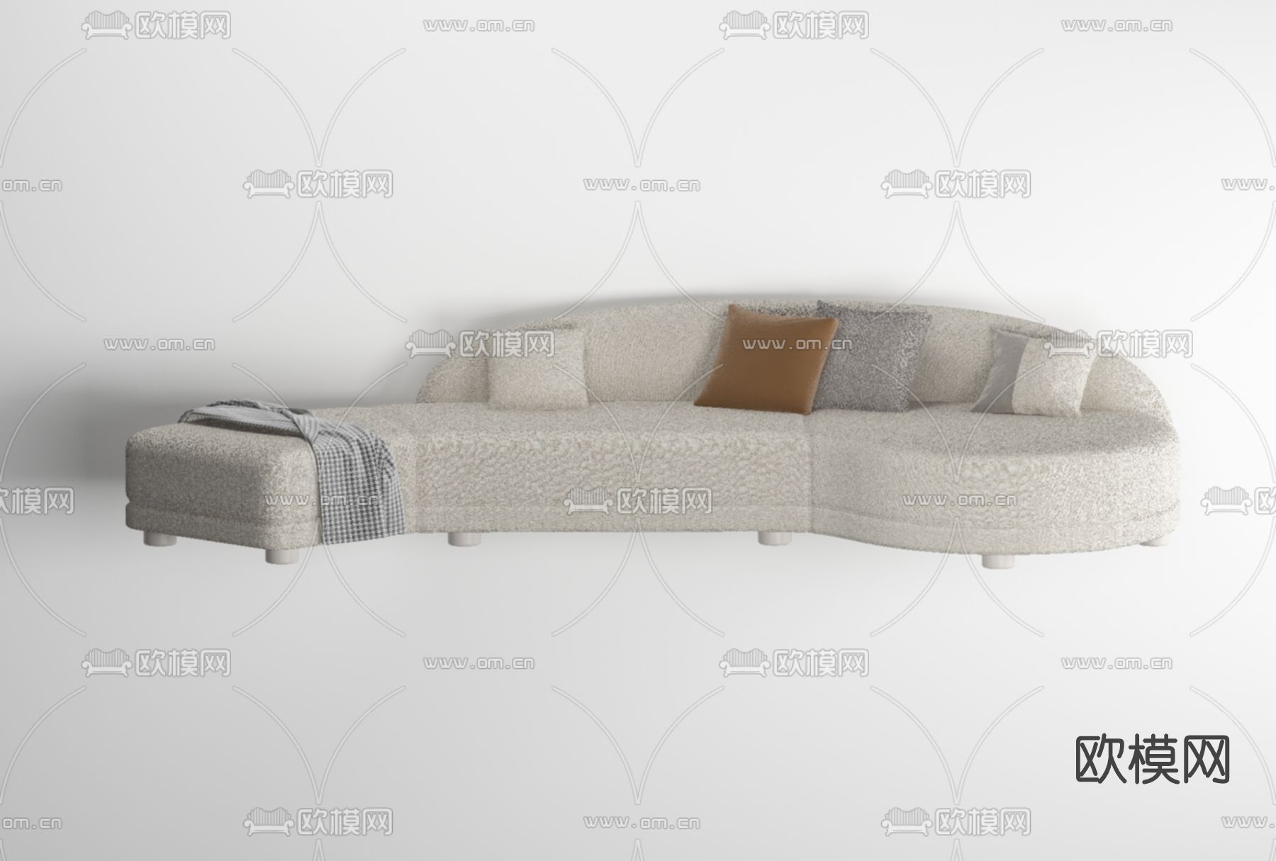 现代布艺弧形沙发免费3d模型下载