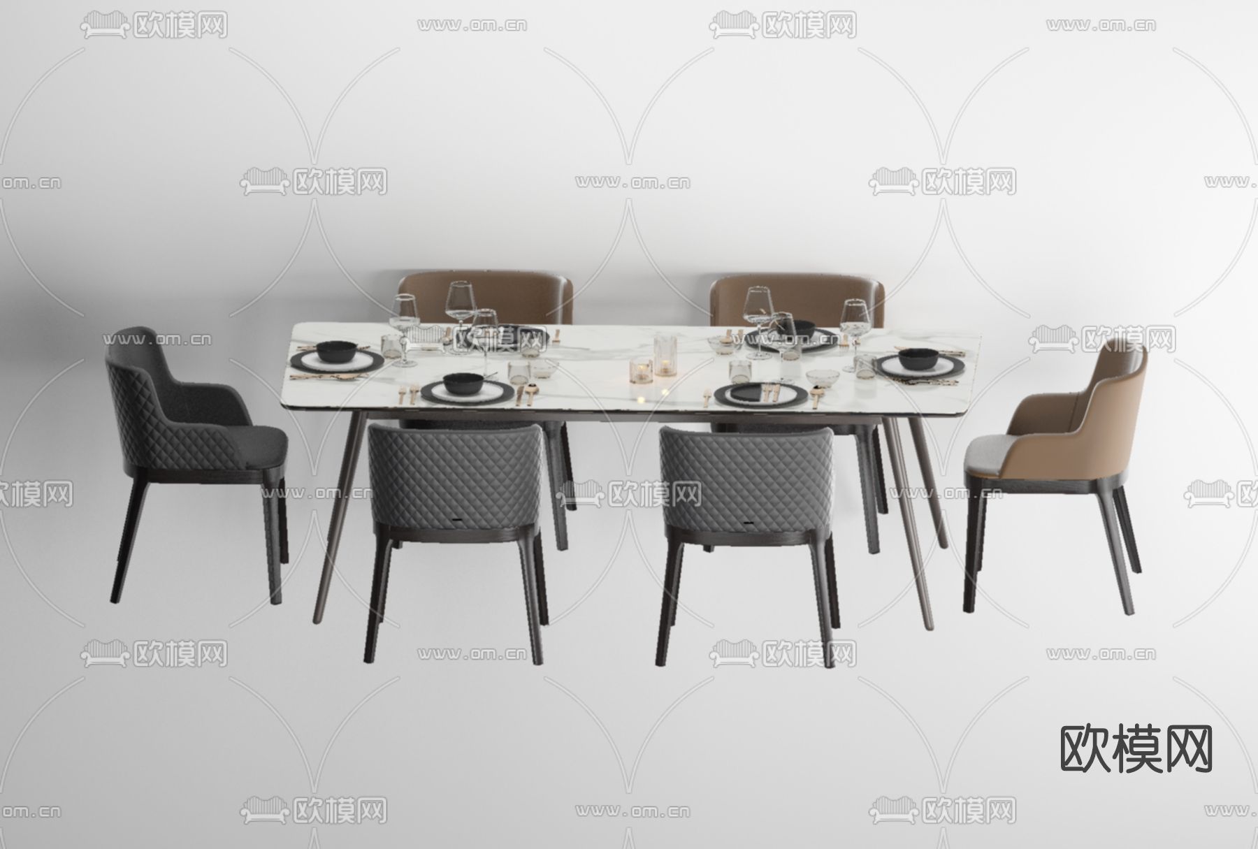 现代大理石餐桌椅免费3d模型下载