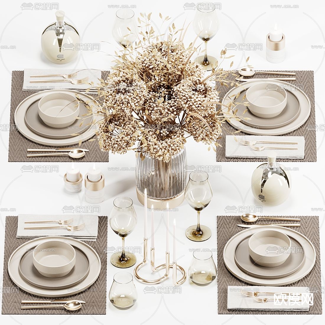 现代西餐餐具花瓶3d模型下载（渲染图1）