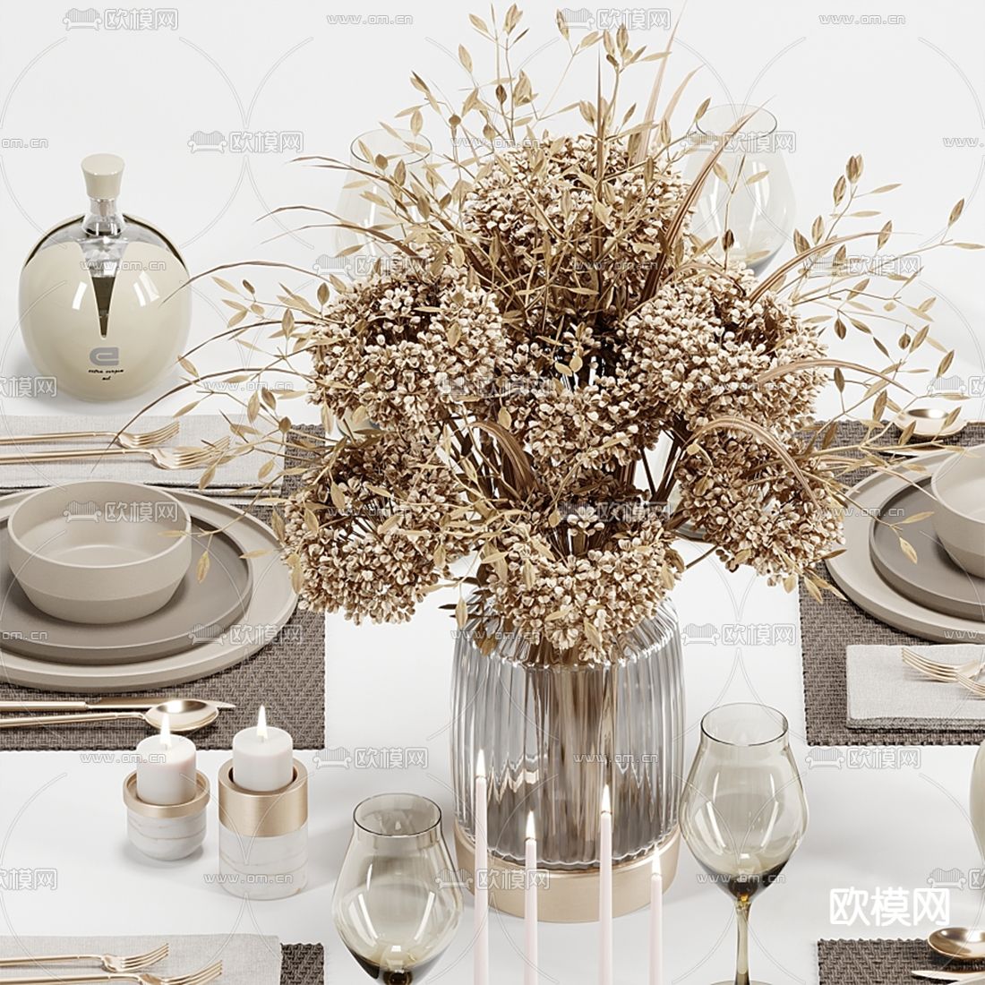 现代西餐餐具花瓶3d模型下载（渲染图2）