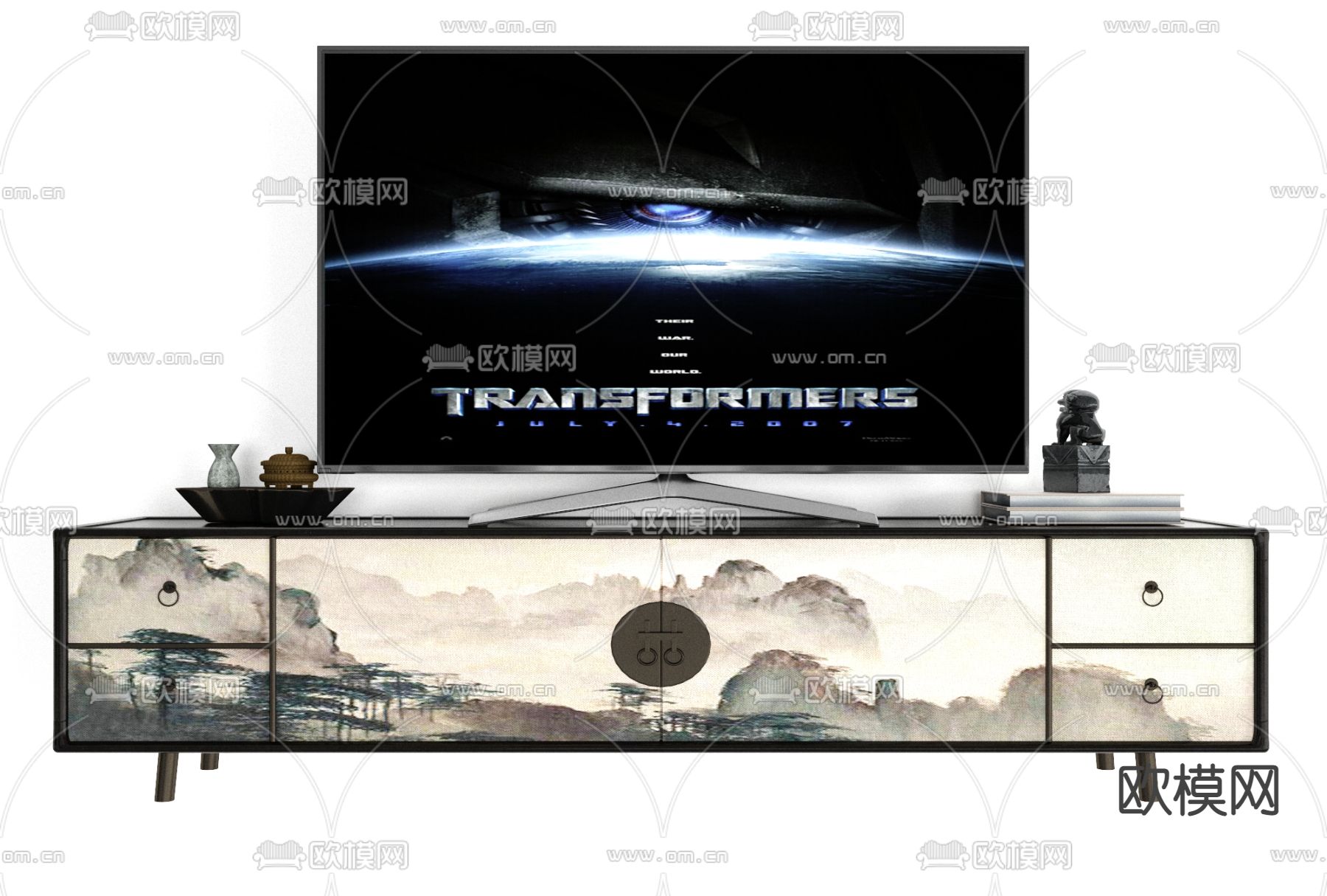 新中式电视柜免费3d模型下载