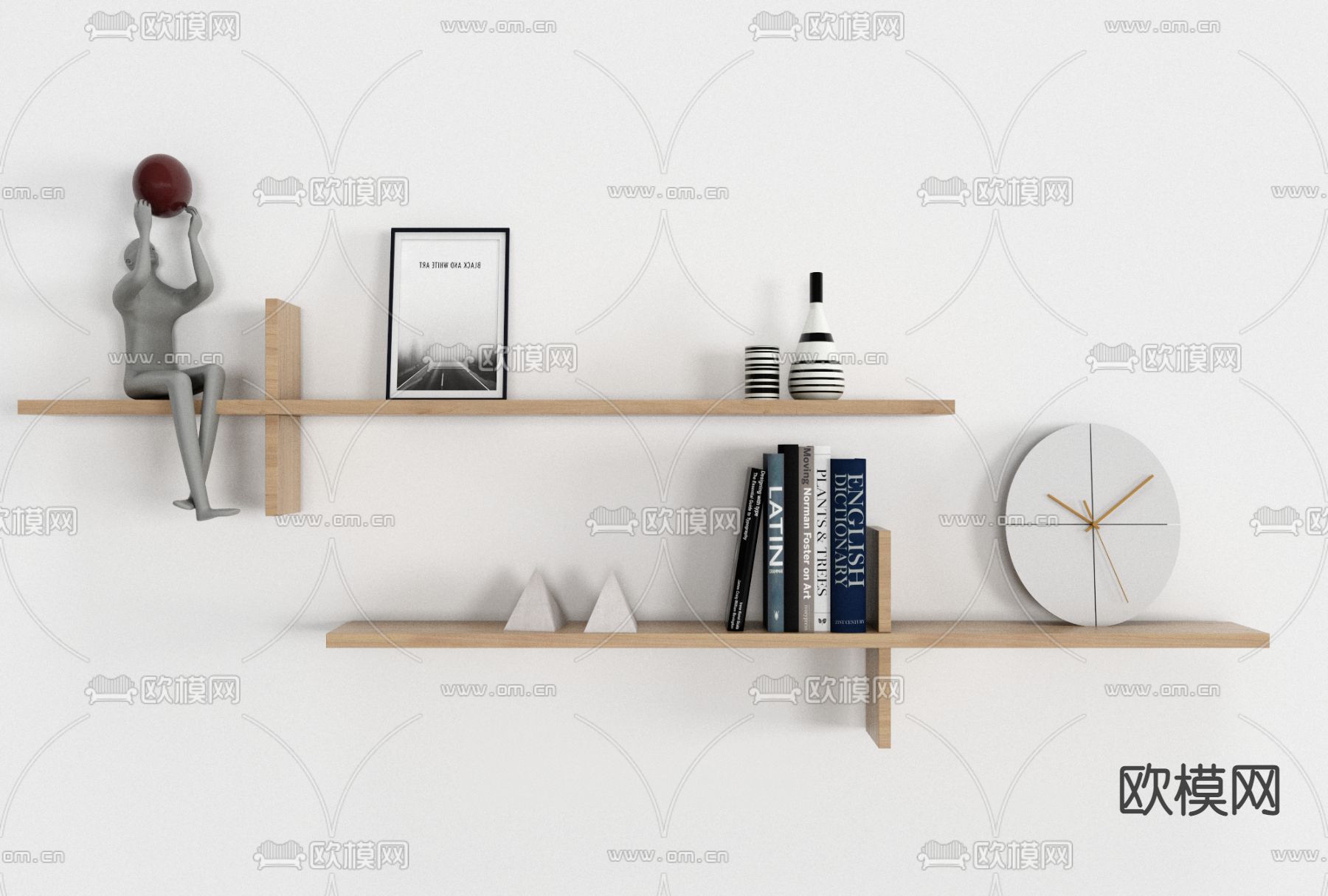 北欧实木壁柜免费3d模型下载