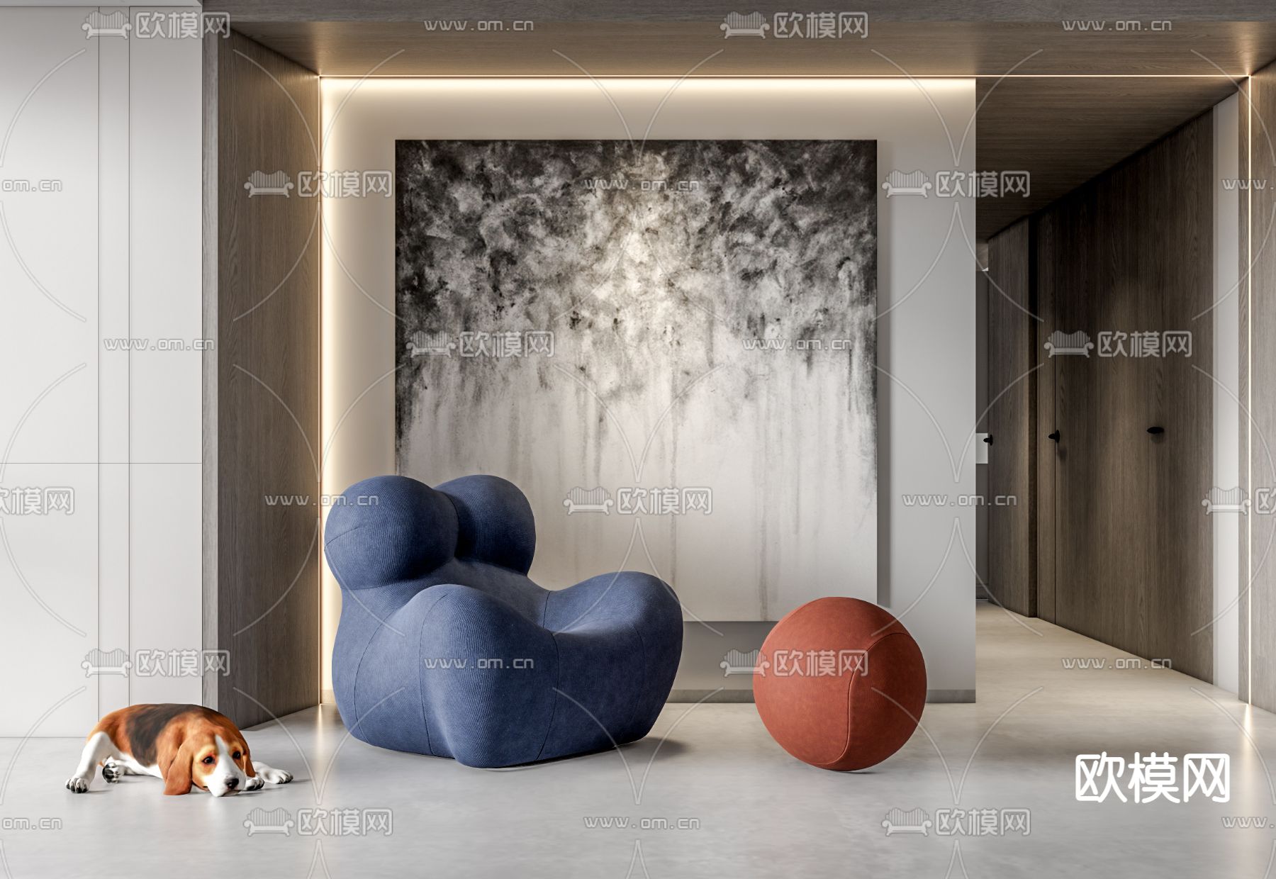 现代布艺懒人沙发su模型