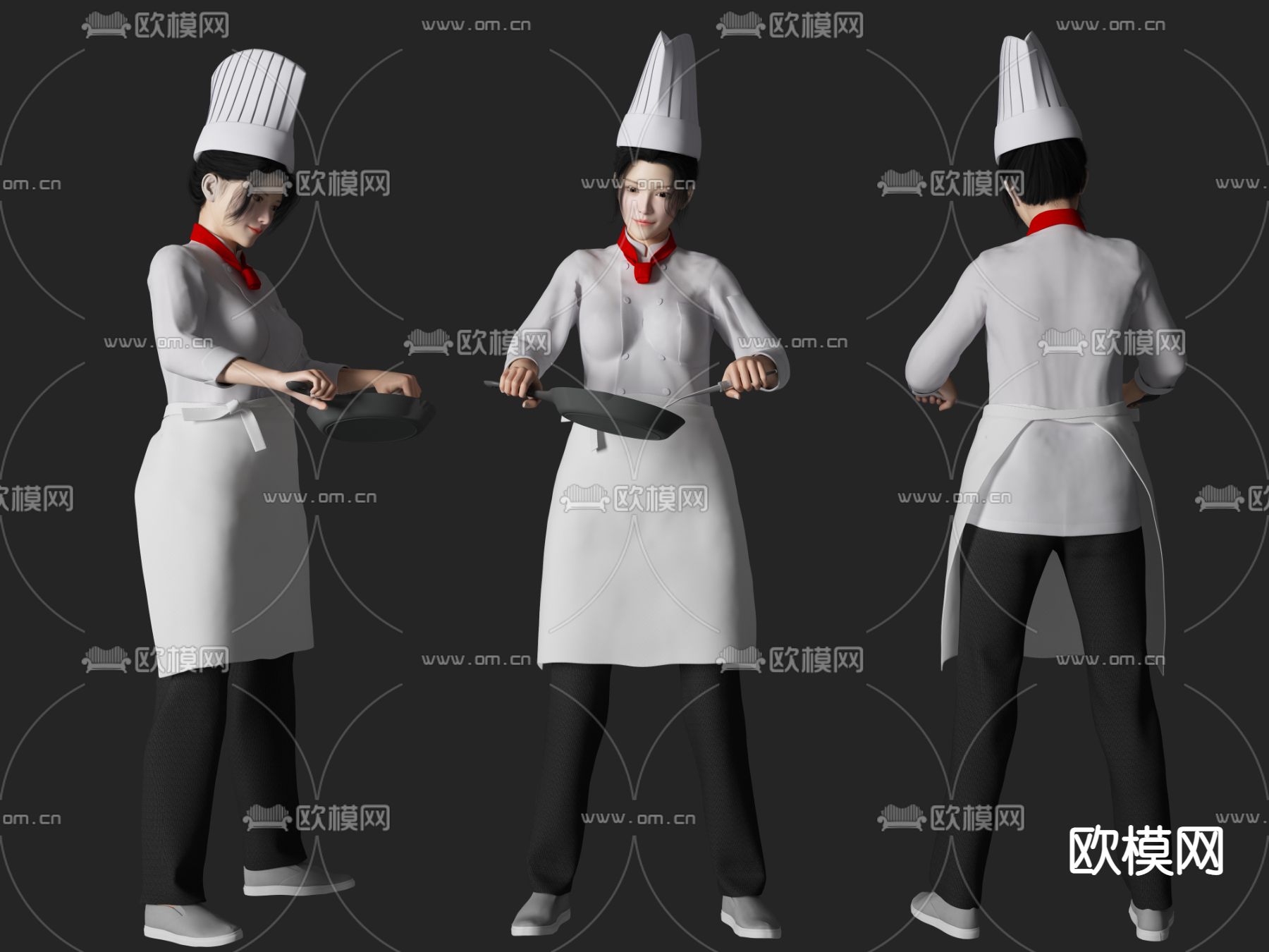 现代厨师美女人物su模型下载（渲染图1）