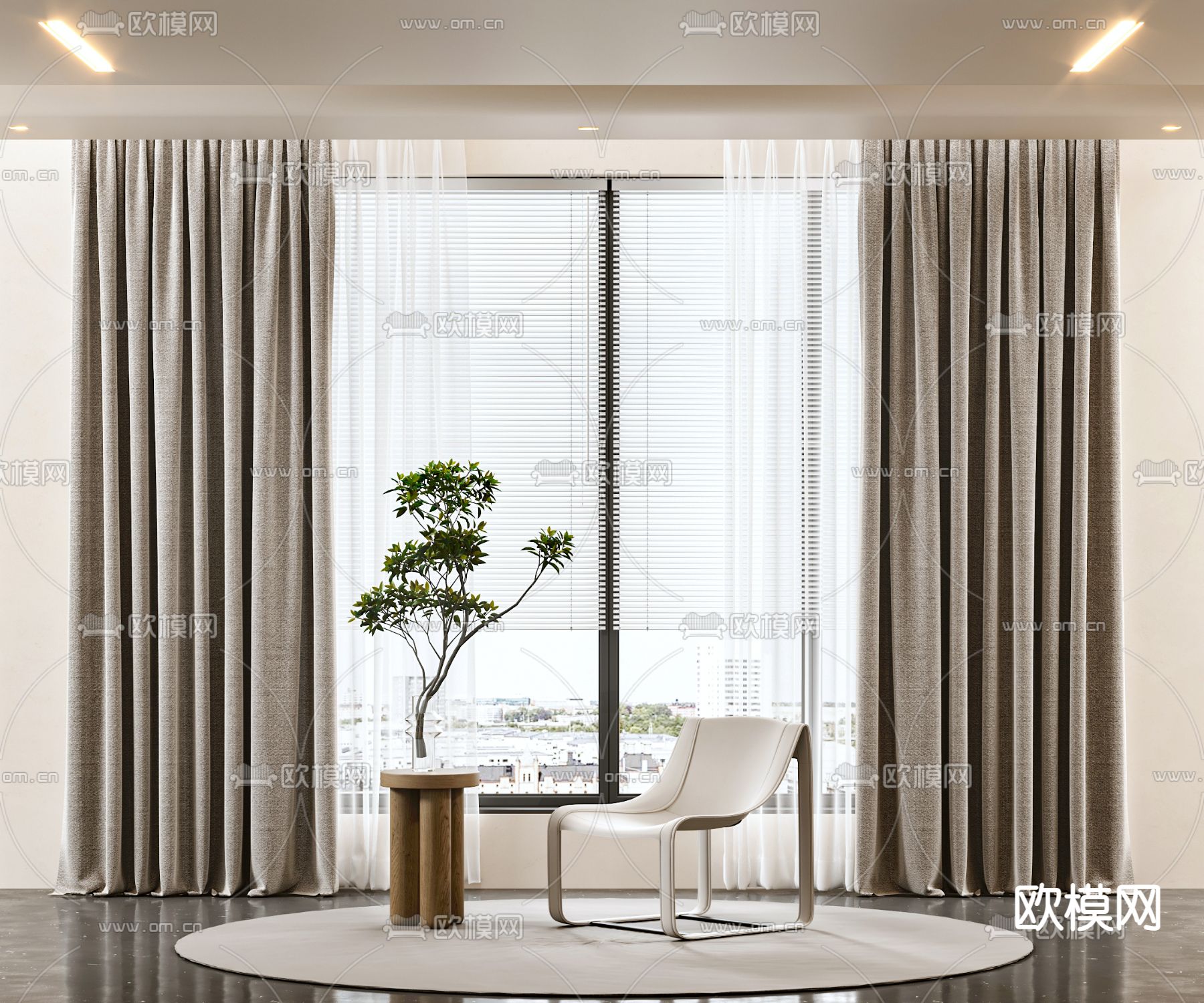 现代布艺窗帘3d模型下载