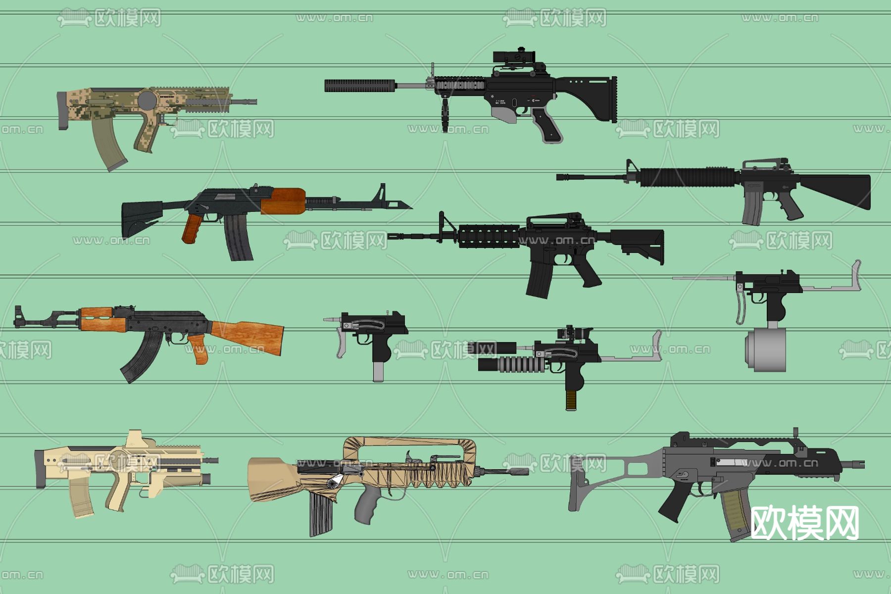现代枪械武器su模型下载