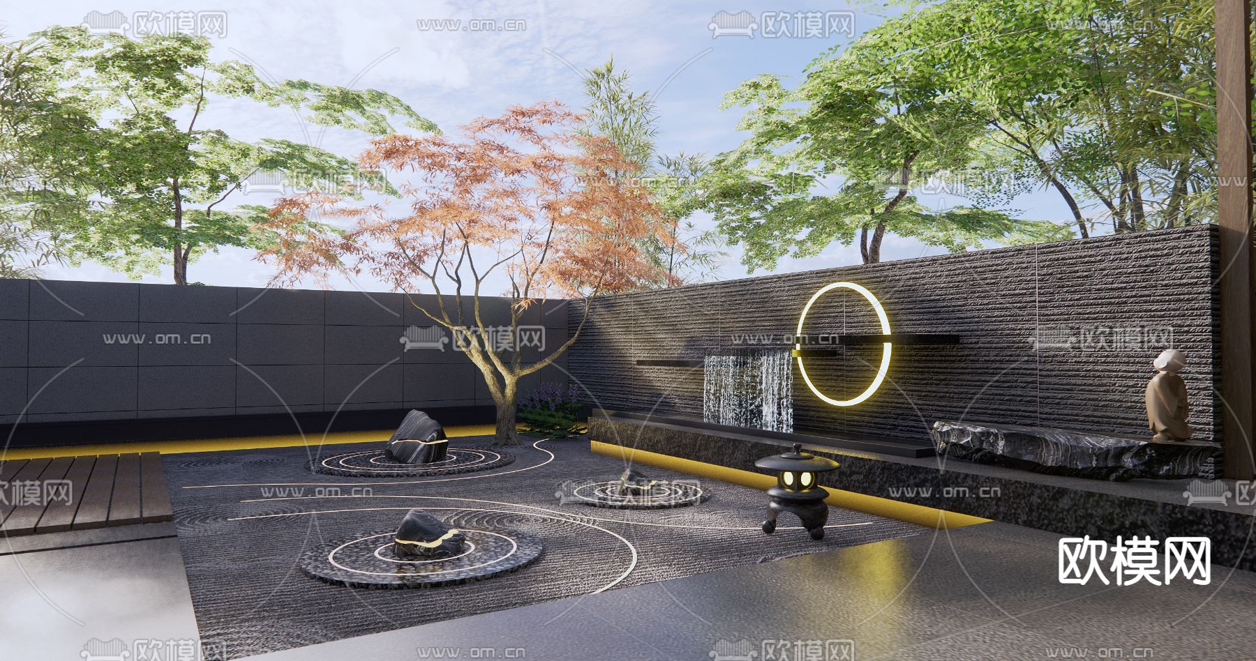 新中式庭院景观花园su模型