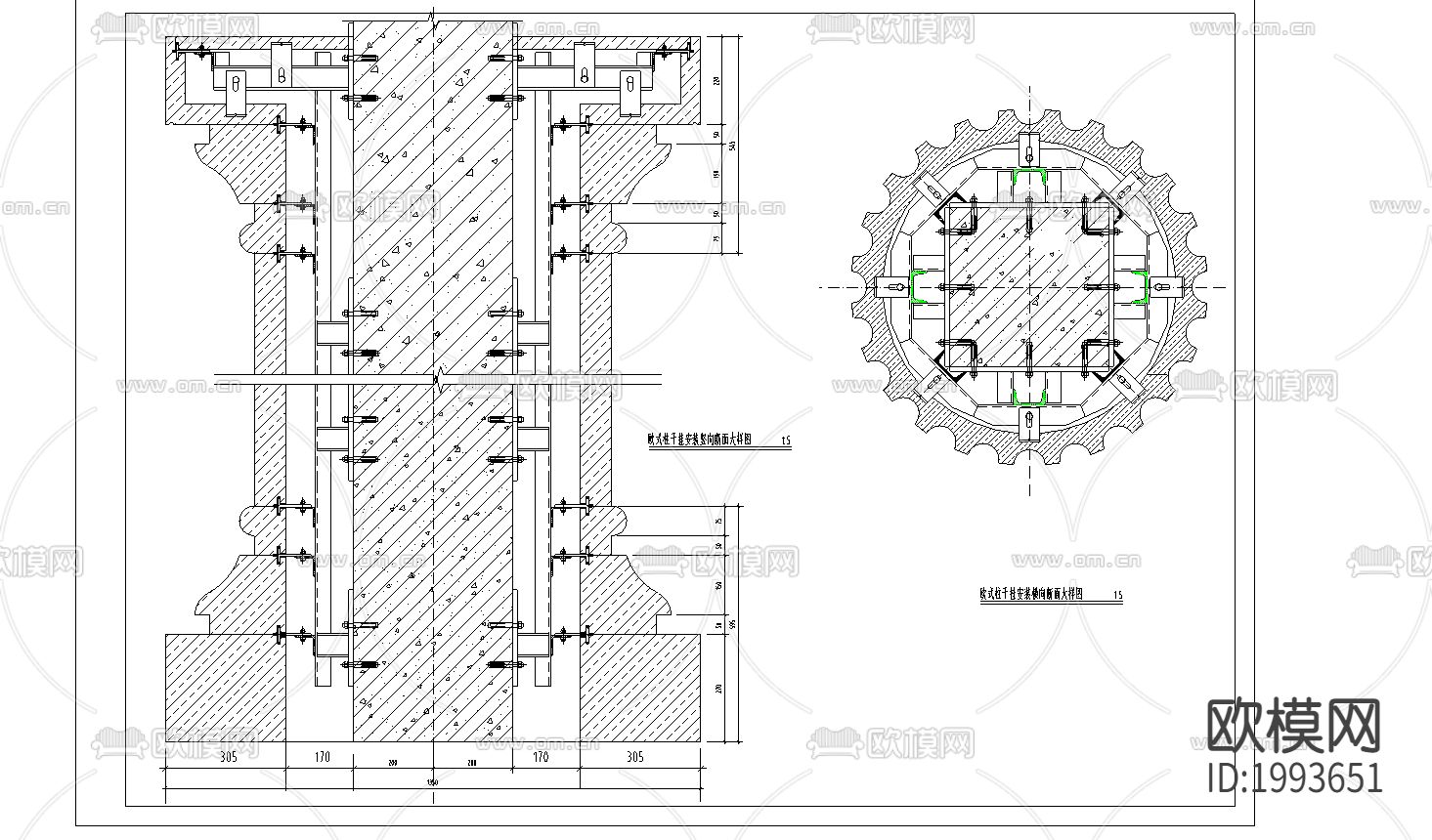 罗马柱石材干挂cad大详图下载（渲染图2）