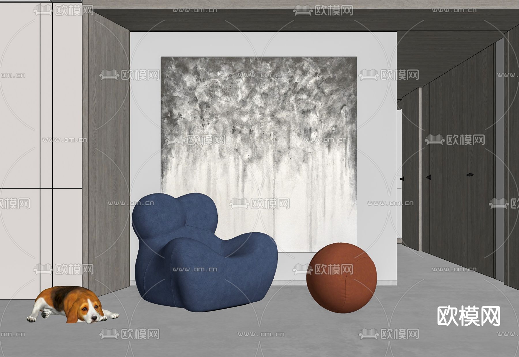 现代布艺懒人沙发su模型