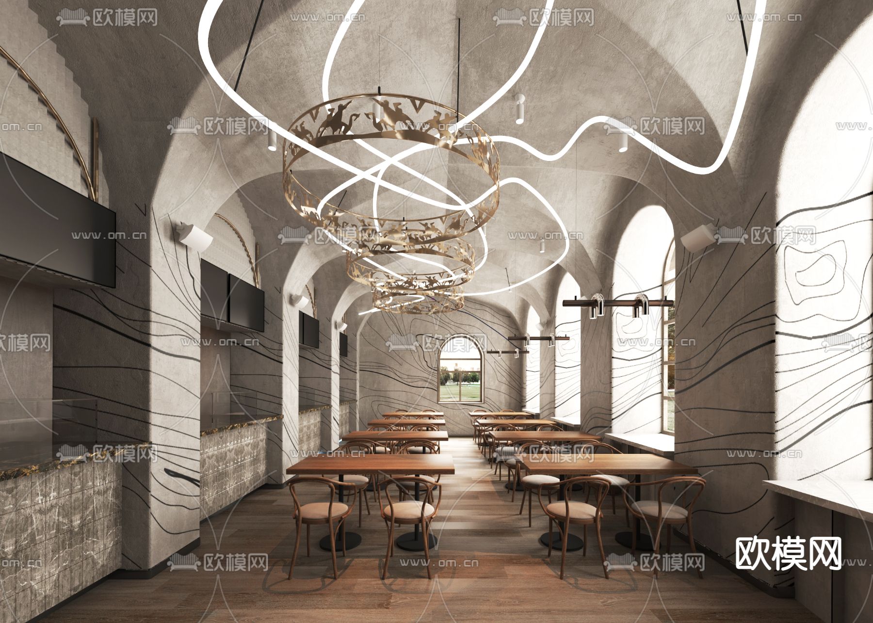 侘寂西餐厅3d模型下载