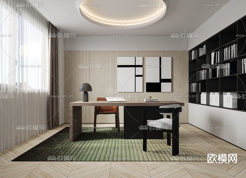 现代书房免费3d模型下载_ID11807182_3dmax免费模型-欧模网
