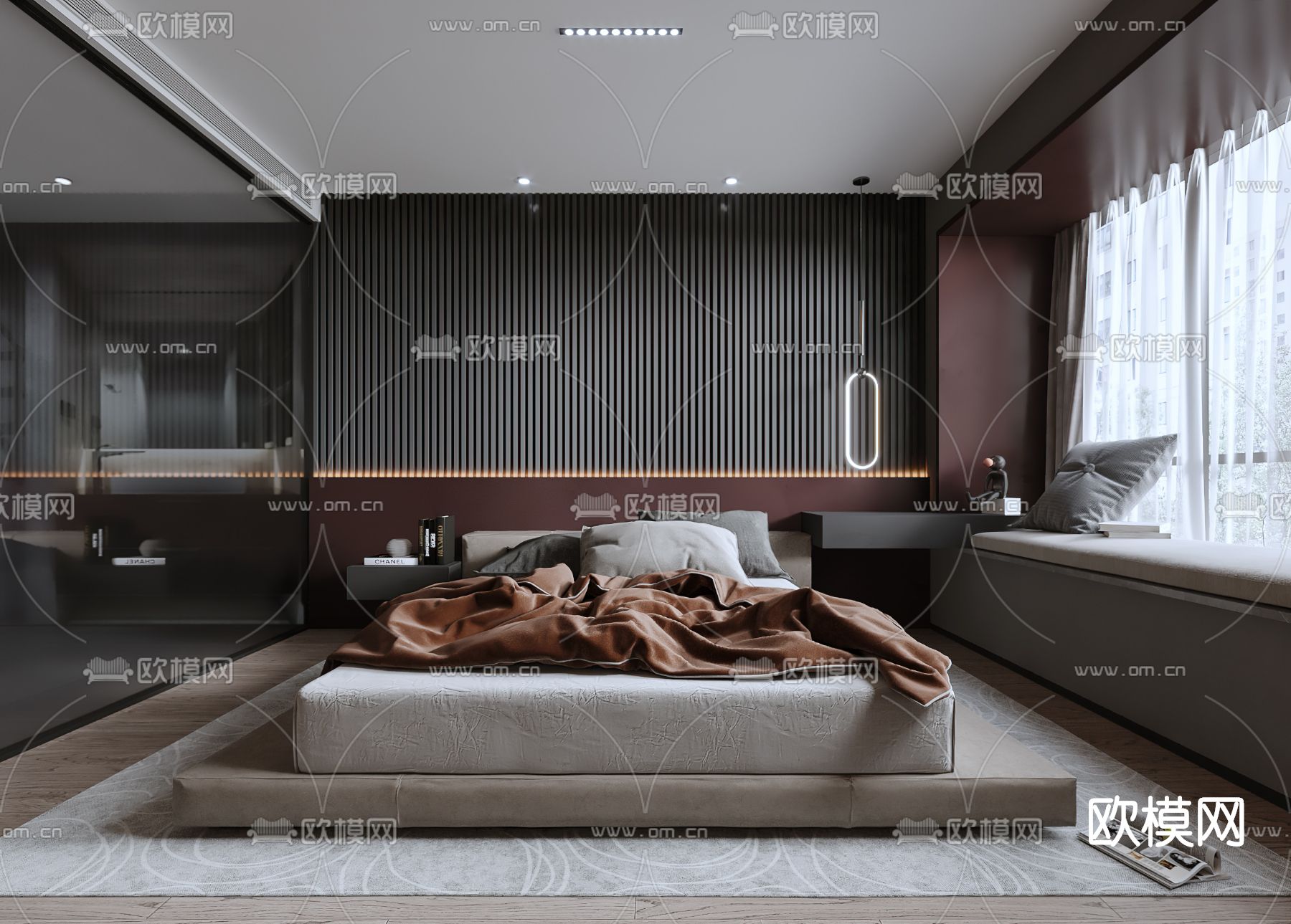 暗黑风卧室免费3d模型下载（渲染图1）