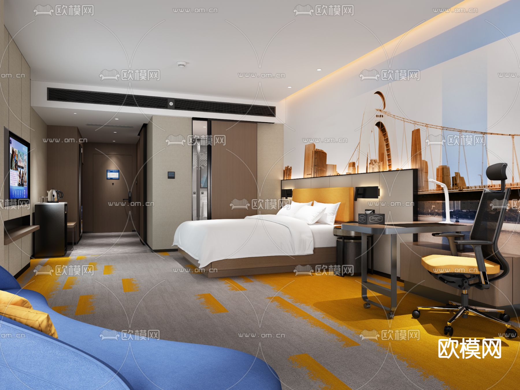 现代酒店客房3d模型下载_ID11833699_3dmax免费模型-欧模网