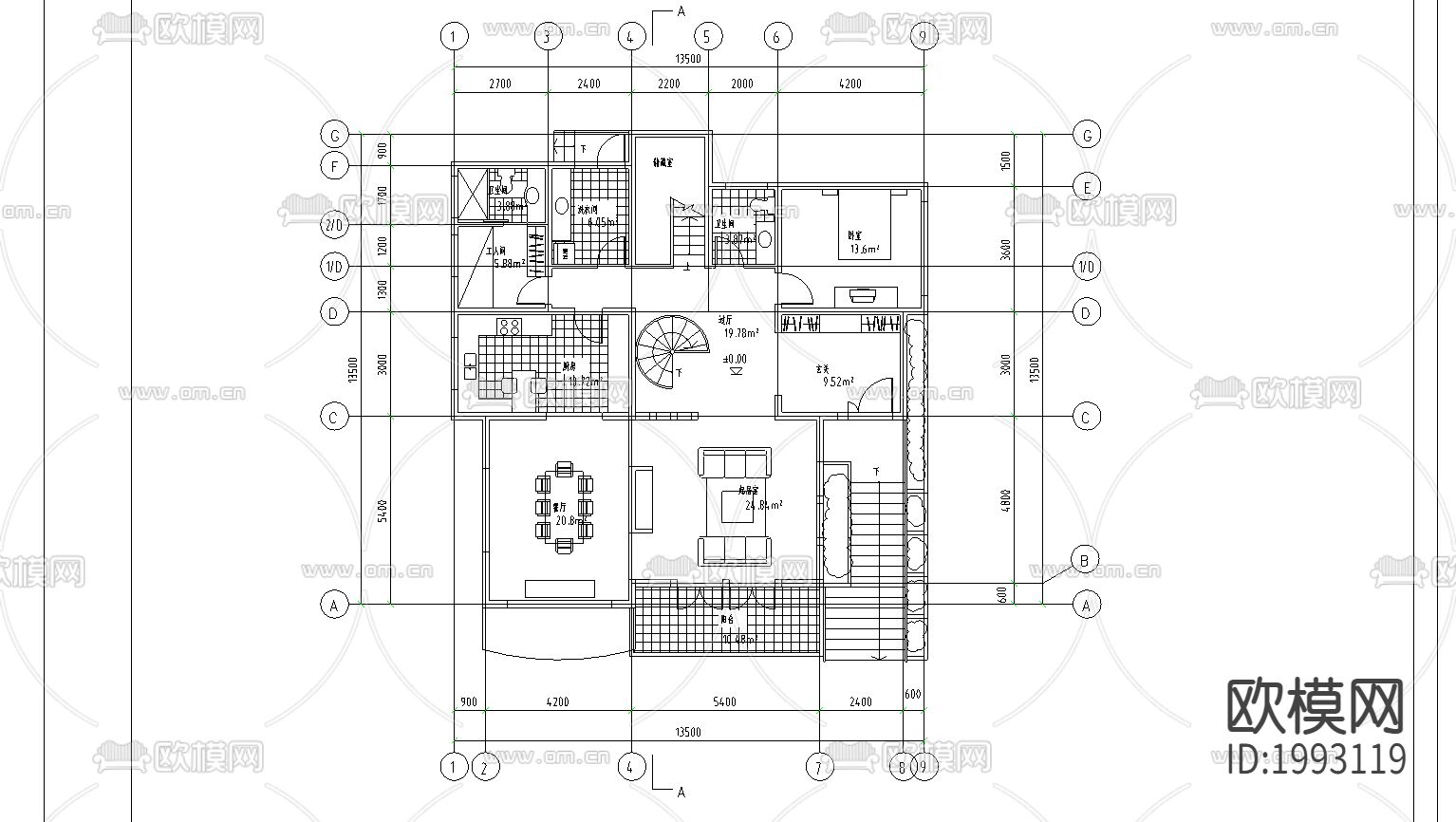 别墅cad平面布置图-免费3dmax模型库-欧模网