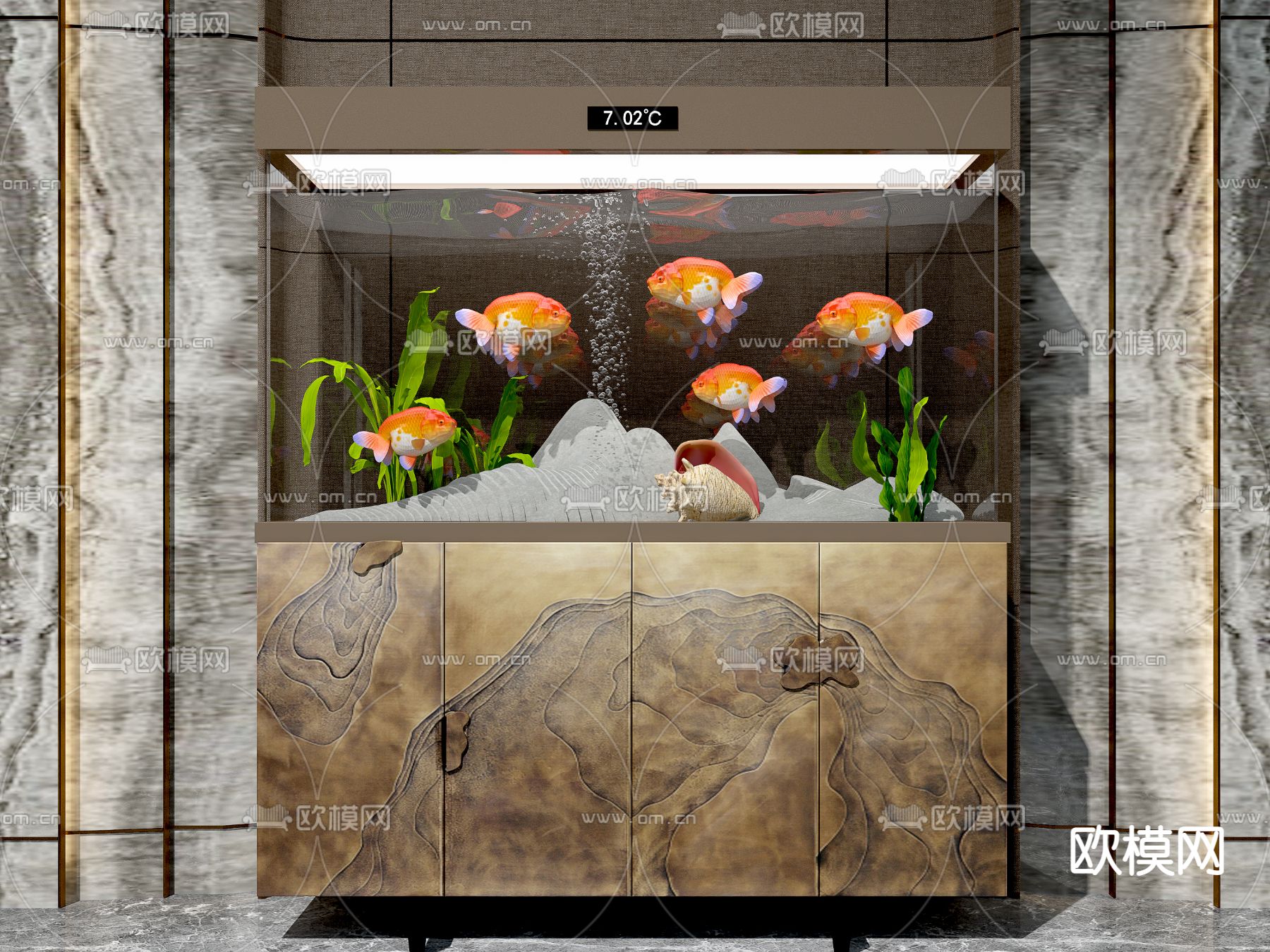 新中式轻奢鱼缸3d模型