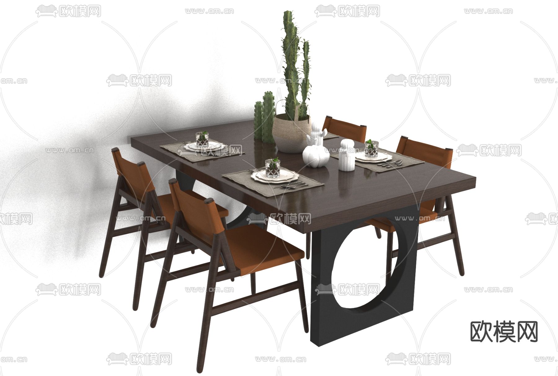 新中式实木餐桌椅免费3d模型下载
