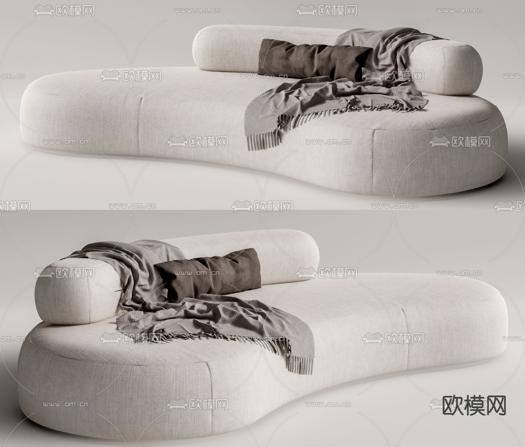 现代布艺弧形沙发su模型下载（渲染图1）